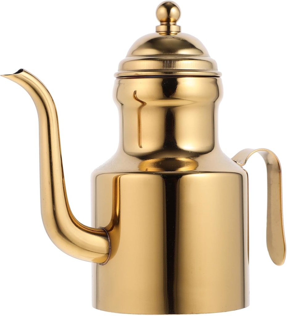 Golden Olive Oil Dispenser Bottle Stainless Steel, Cooking Oil Dispenser for Oil or Vinegar Cruet, Drip Sauce Bottle for Kitchen, Large Oil Dispenser with Drip Spout (11oz)