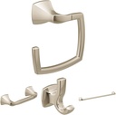Moen Voss Pivoting Toilet Paper Holder YB5108NL, Double Robe Hook YB5103NL, 24-Inch Bathroom Towel Bar YB5124NL, and Hand Towel Ring YB5186NL, Polished Nickel