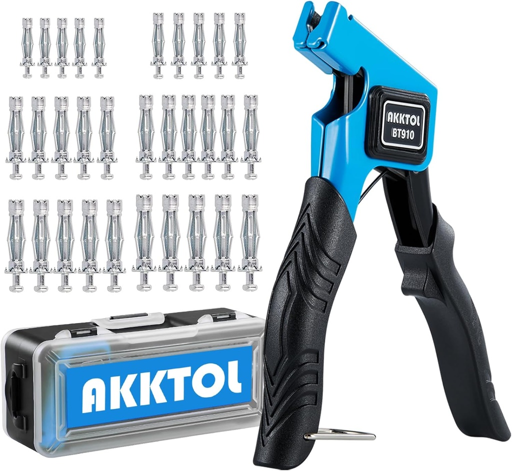 AKKTOL Molly Bolts for Drywall & Plaster Walls (0.12"-1.28"), Easy to Use with Setting Tool, 36 PCS Heavy-Duty Hollow Wall Anchors in 6 Sizes, Holds Up to 65 LBs, Includes Storage Box