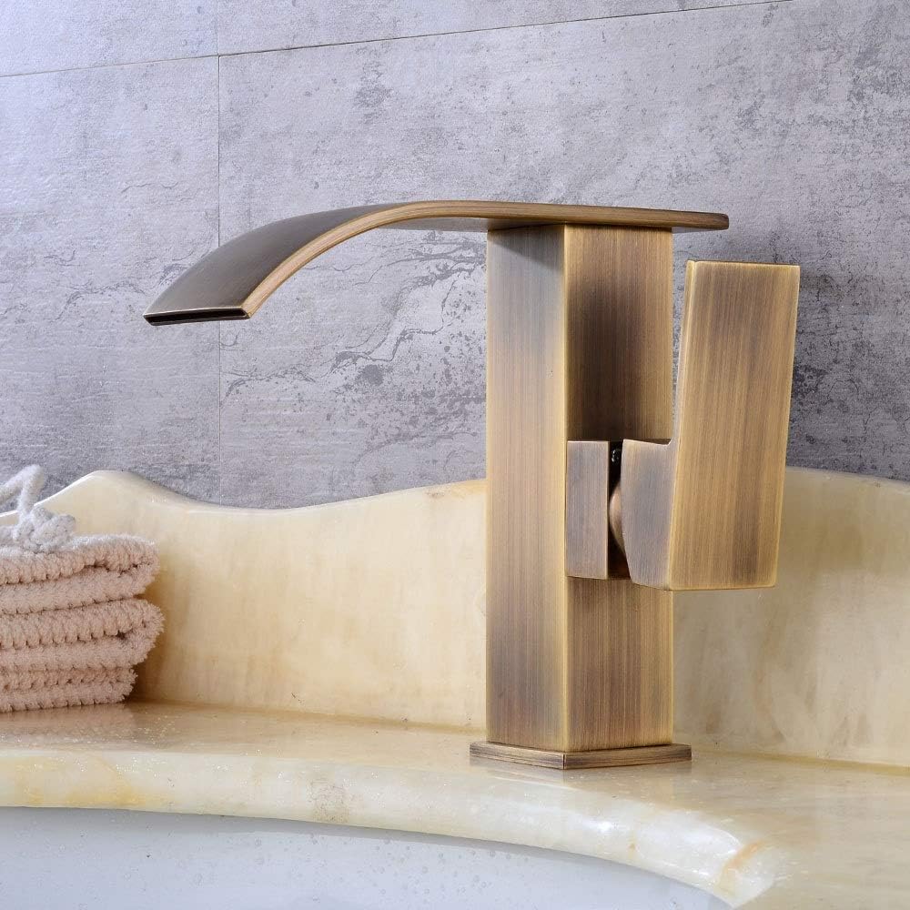 Faucets, Water-Tap Kitchen，Faucet Kitchen,Retro Bathroom Basin Waterfall Faucet Antbrass Faucet Hot and Cold Water Mixer Single Handle Sink Taps Deck Mounted Bathroom Bathtub Water Tap