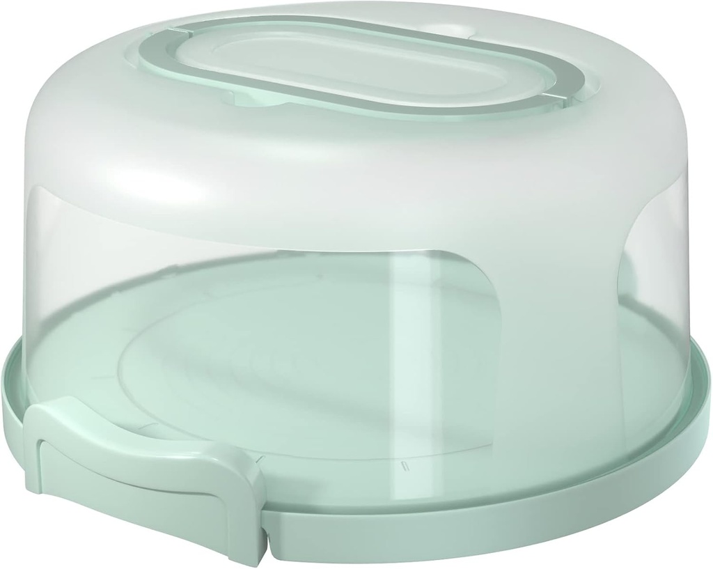 Round Cake Carrier Two Sided Cake Holder Serves as Five Section Serving Tray, Portable Fits 10 inch Cake, Box Comes With Handle, Container Holds Pies (Green)
