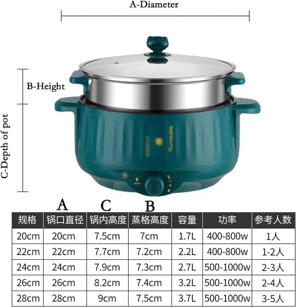 GRFIT Electric Rice Cooker Multifunctional Pan Non-Stick Cookware Hotpot for Kitchen Soup MultiCooker Cooking (Color : Single, Size : 22cm)