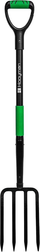 Hooyman Short Handle Digging Fork with Heavy Duty Carbon Steel Construction, Ergonomic No-Slip H-Grip Handles for Gardening, Land Management, Yardwork, Farming, and Outdoors