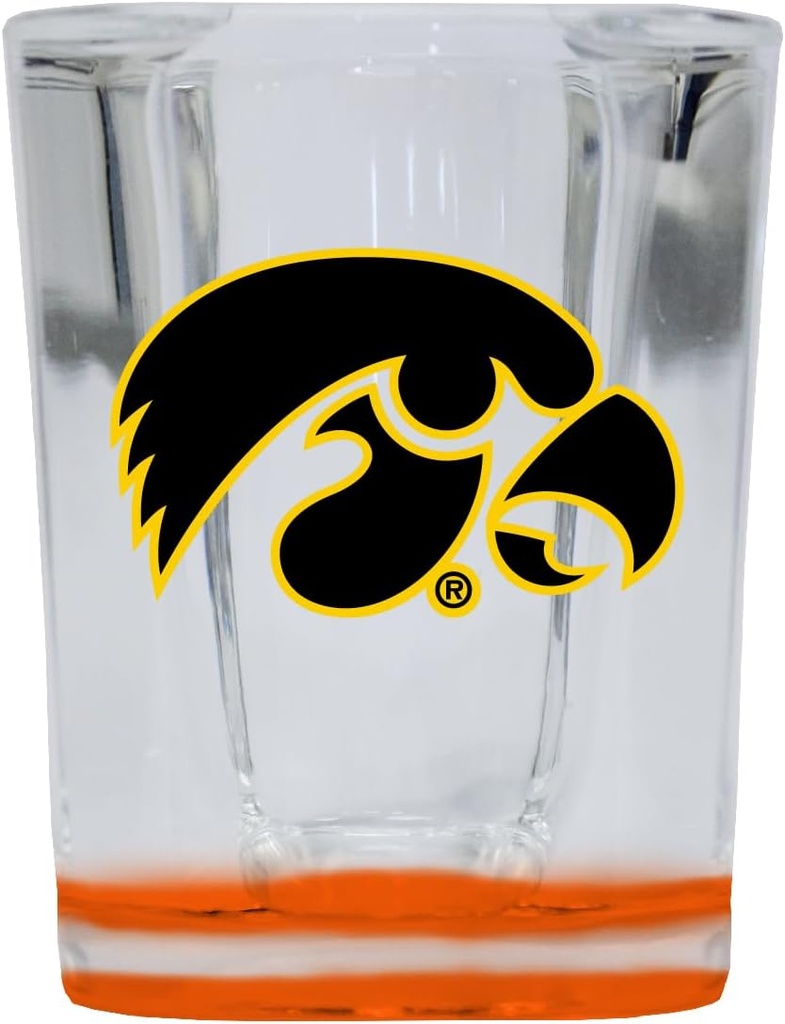 R and R Imports Iowa Hawkeyes 2 Ounce Shot Glass Square Orange Base Officially Licensed Collegiate Product 2-Pack