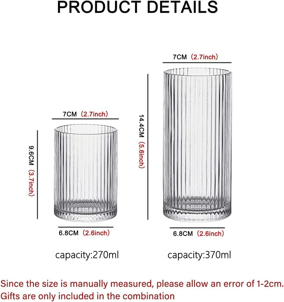 Vintage Origami-Style Glassware Set of 2, Large 370 Milliliters Cocktail Glasses, Ideal for Bar Beverages, Iced Coffee, and Juice (1,Set Of 2)