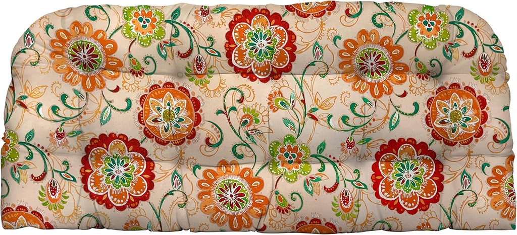 Tufted Wicker Loveseat Cushion | 44” x 22" | Water and Fade-Resistant Spun Fabric | Outdoor Settee Cushion for Patio Furniture | Fanfare Sonoma Cream - Made in USA