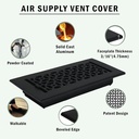 Achtek 6"x16" Duct (7-1/2"x17-3/4" Overall Size) Solid Cast Aluminum HVAC Air Supply Grill for Floor-Black Without Screw Holes with Detachable Steel Louver | Powder Coated