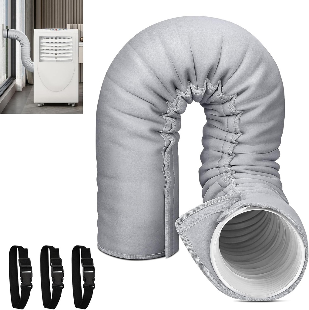 Portable AC Hose Insulation Sleeve, Portable Air Conditioners Insulated Hose Cover Wrap, Fit 5" & 5.9" Diameter Exhaust Hose, Easy Installation with 3*Adjustable Buckle Straps, Light Gray