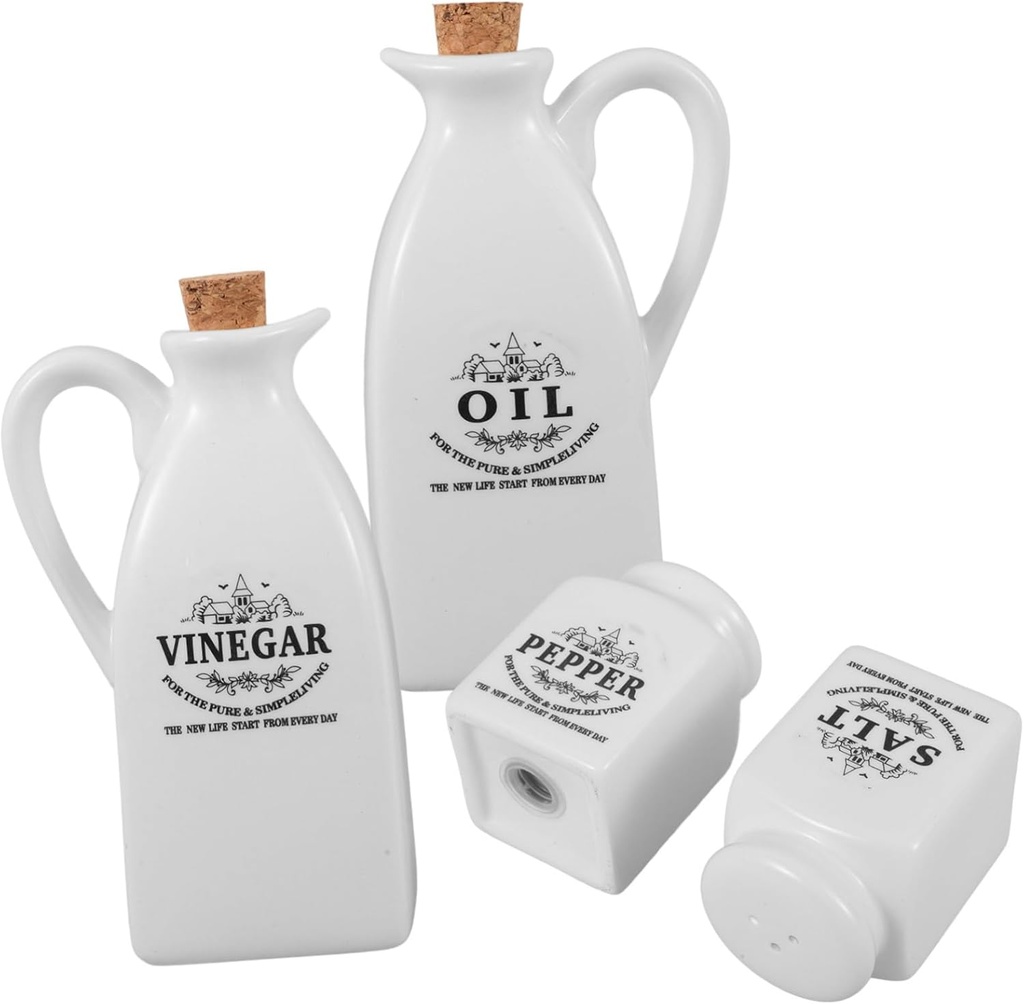 4pcs Seasoning Bottle Set Liquid Condiment Pot Ceramics Soy Sauce Dispenser Condiment Bottle Vinegar Dispenser Small Simple Sauce Bottles Vintage Vinegar Jar Oil Pot White Pottery