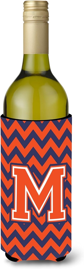 Caroline's Treasures CJ1042-MLITERK Letter M Chevron Orange and Blue Wine Bottle Hugger Bottle Cooler Sleeve Hugger Machine Washable Collapsible Insulator Beverage Insulated Holder