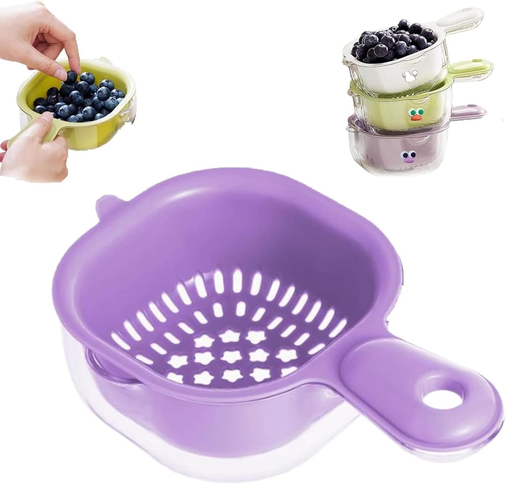 Kitchen Dual-Layer Draining Basket with Handle Fruit Vegetable Drainer Bowl Portable Storage Fruit Washing Multipurpose Kitchen Washing With Strainer (Purple)