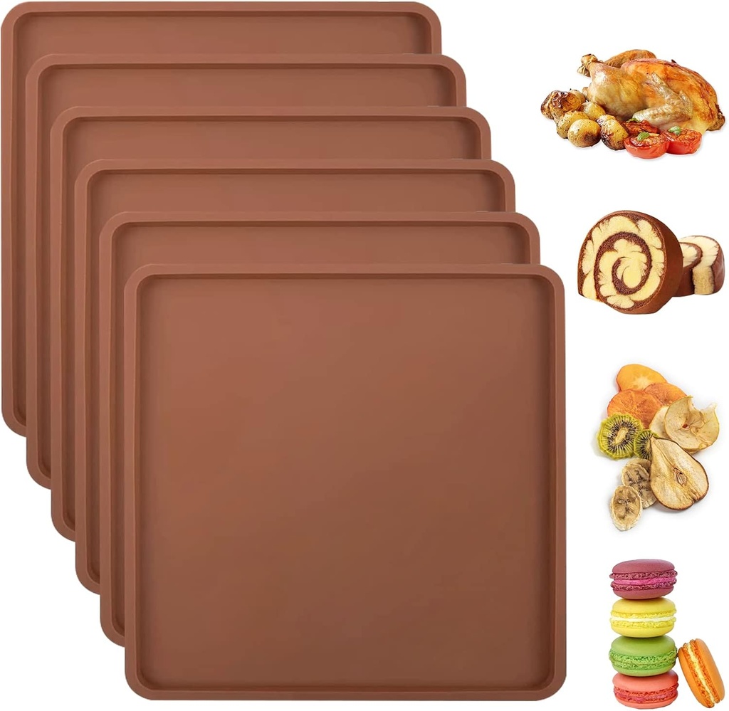 6PCS Silicone Dehydrator Trays with Edge for 14" x 14" Trays, Compatible with Excalibur Dehydrator, Multi-purpose Reusable for Jerky, Fruit, Meat, Herbs, Vegetables, Crackers