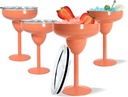4Pack Stainless Steel Margarita Glasses, Set of 4, 10oz Insulated Martini Glasses with Lid Unbreakable Cocktail Glasses Metal Wine Tumbler Mug, Stay Icy Cold, 4 Cocktail Picks, Mango