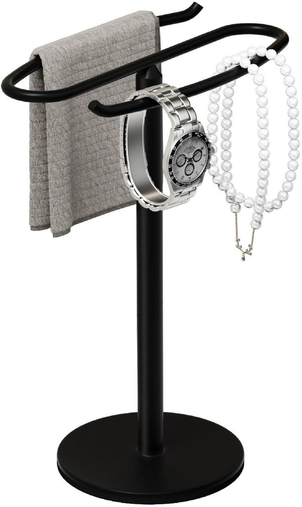 Hand Towel Holder Stand Countertop Towel Rack Stainless Steel Tower Bar S Shape with Heavy Base Freestanding for Bathroom Kitchen Vanity (Matte Black)