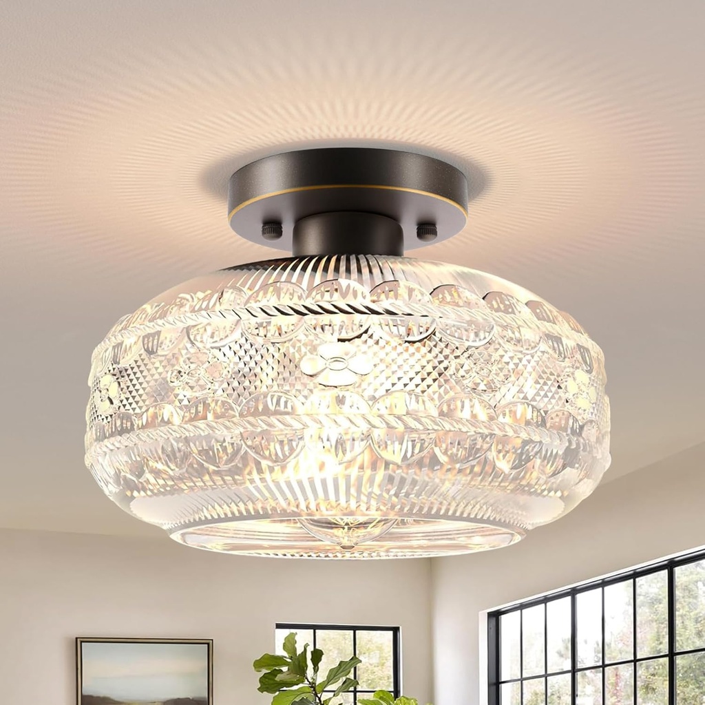 11" Large Semi Flush Mount Ceiling Light,Oil Rubbed Bronze Globe Glass Light Fixture,Vintage Hallway Light Fixture,Close to Light Fixtures Ceiling Mount for Kitchen Bathroom,Bulb not Included