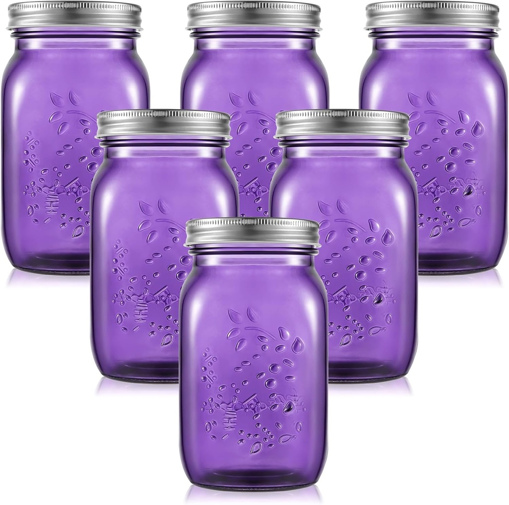Tessco 6 Pcs 16 oz Colored Mason Jars with Lids Regular Mouth Glass Canning Jar for DIY Crafts Flower Decor, Storage, Canning, Pickling, Preserving, Fermenting, Dishwasher Not Allowed(Purple)