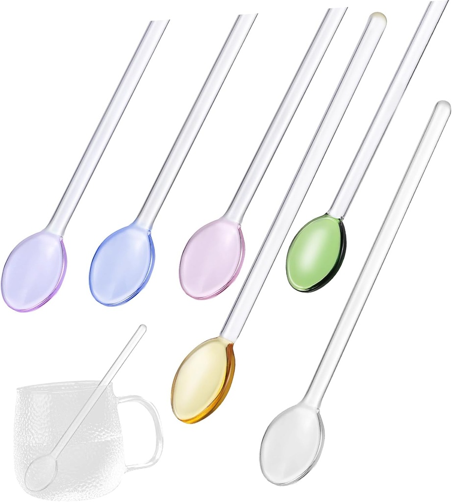 Luxshiny 6pcs Elegant Glass Spoons Iced Tea Espresso Honey Dessert Mixing Soup Serving Stirring Utensils