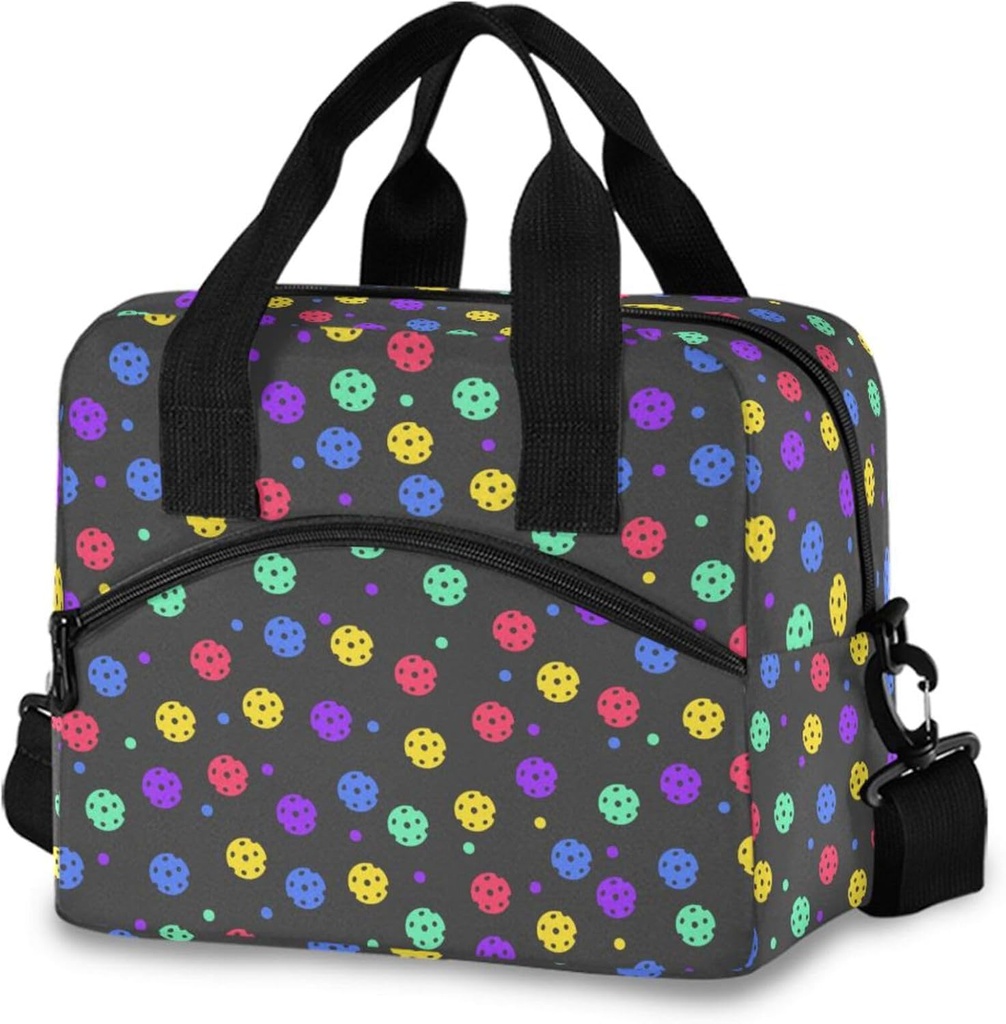 Colorful Pickleball Insulated Lunch Bag Reusable Lunch Tote Cooler Bag for Women Men Adjustable Shoulder Strap Leakproof Lunch Box for Work Picnic School