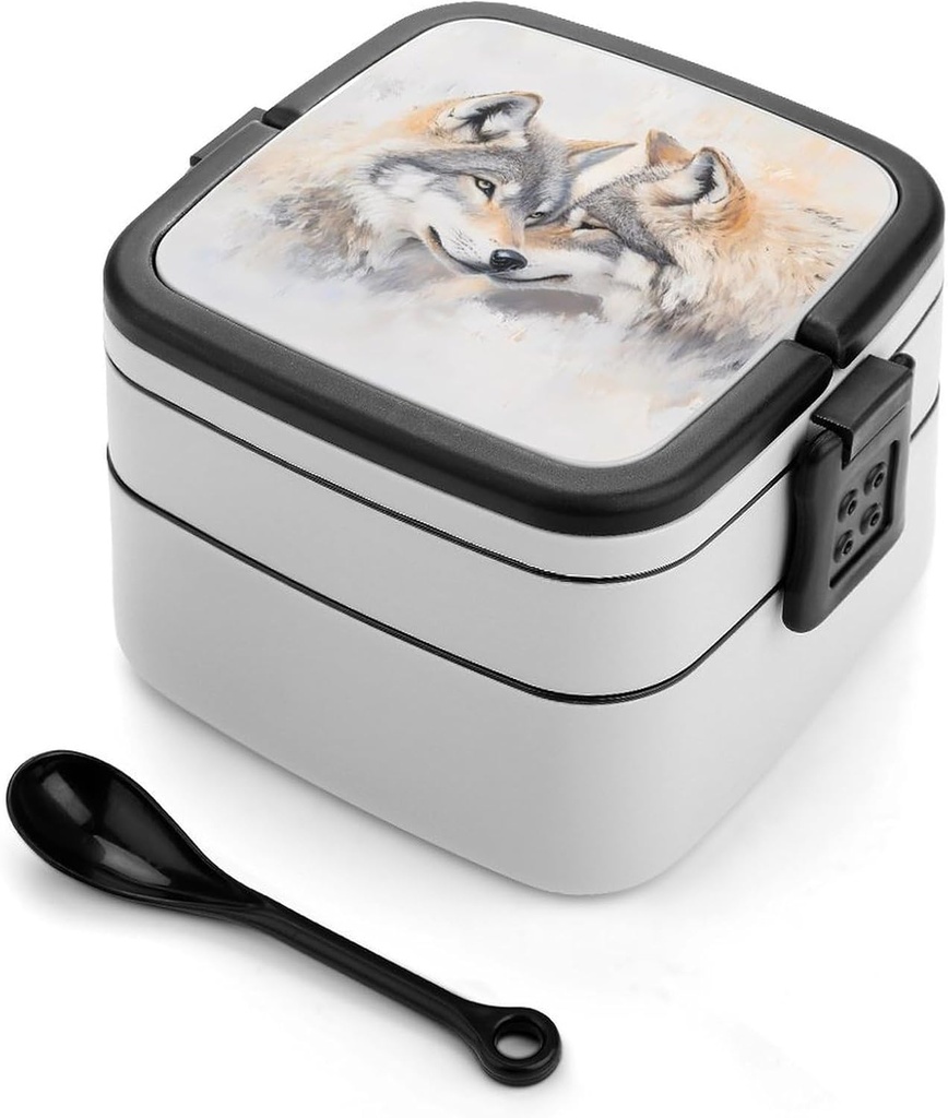 Wolf Wolves Lover Portable Bento Box with Handle 2 Compartment Leak-Proof Stackable Lunch Box for Work Picnic Camping