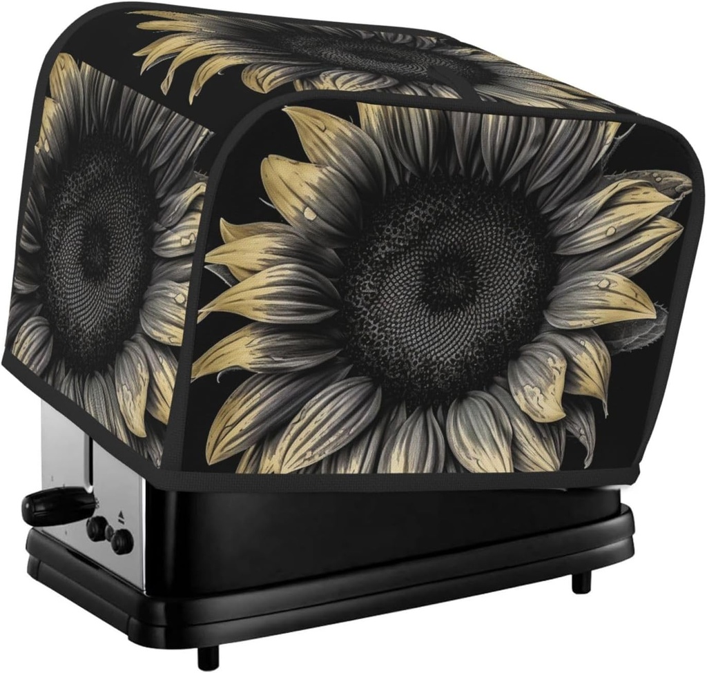 Sunflower Black 2 Slice Toaster Covers Dustproof Splash-Proof Bread Machine Cover Fingerprint Protectors Small Washable Kitchen Appliance Cover Universal Size