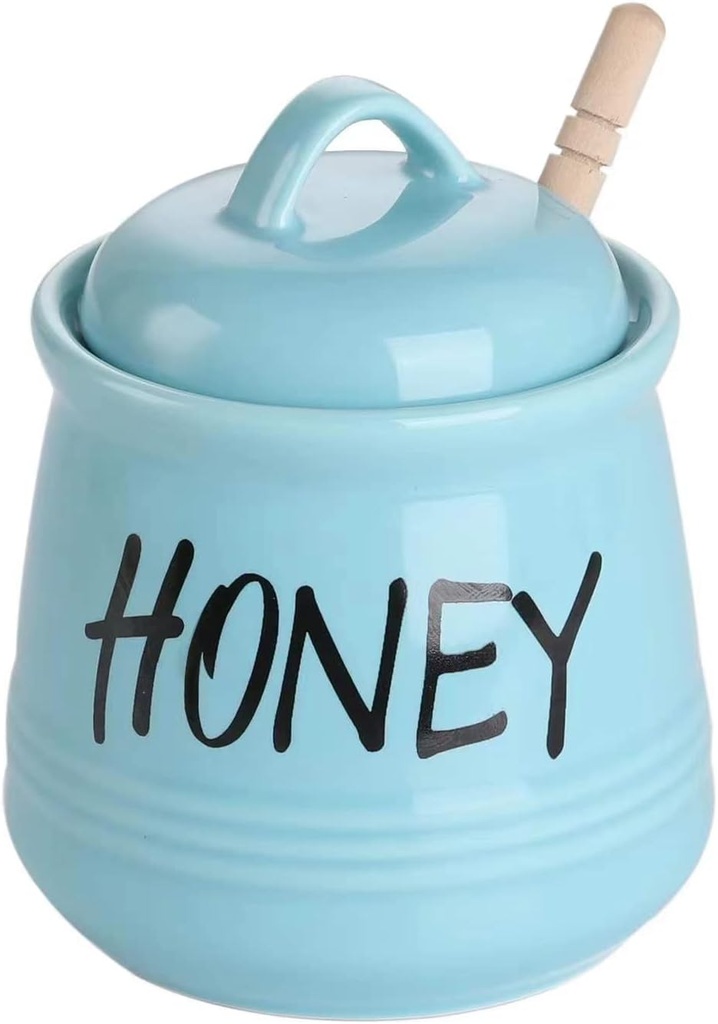 HAOTOP Porcelain Honey Jar with Lid and Honey Dipper 12oz (Turquoise)