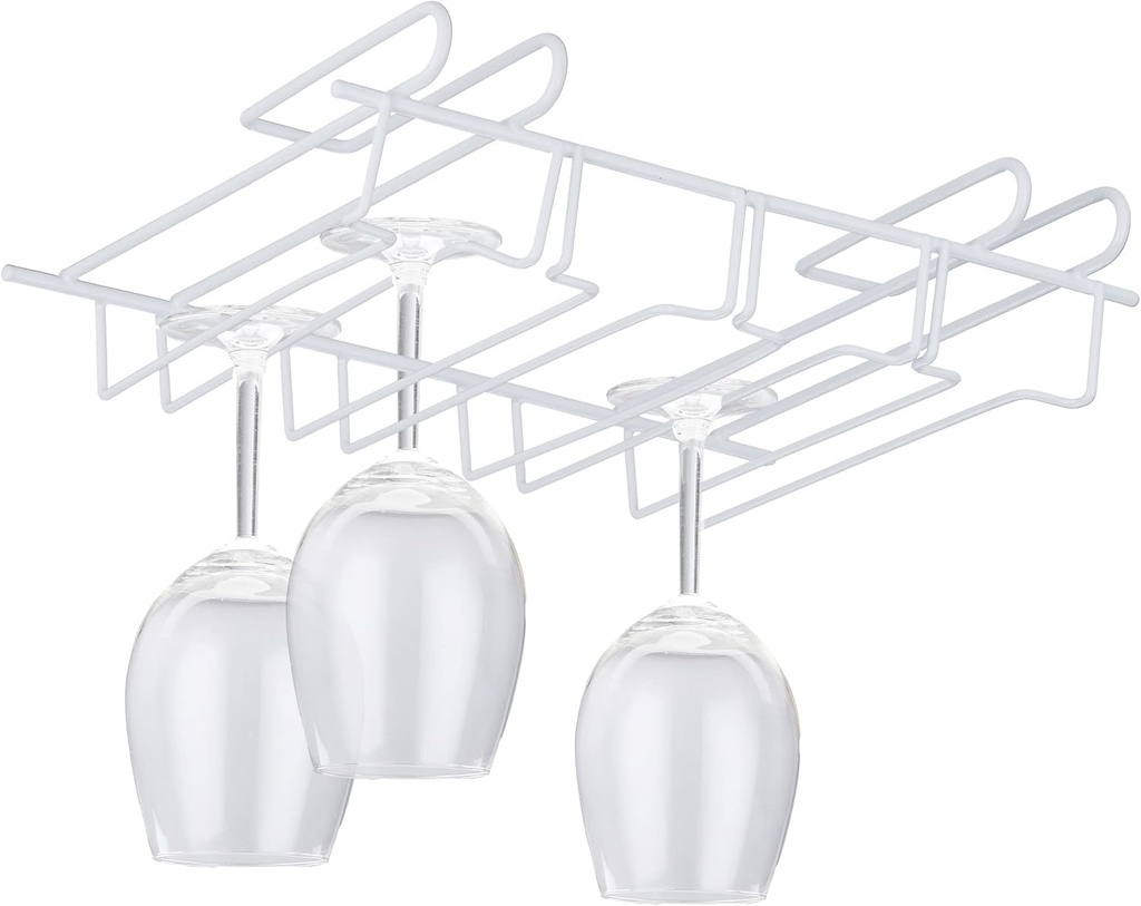 Relaxdays Wine Holder, Cupboard Insert for 12 Stemware Glasses, Metal, HxWxD: 7.5 x 34.5 x 26 cm, White, 100% iron