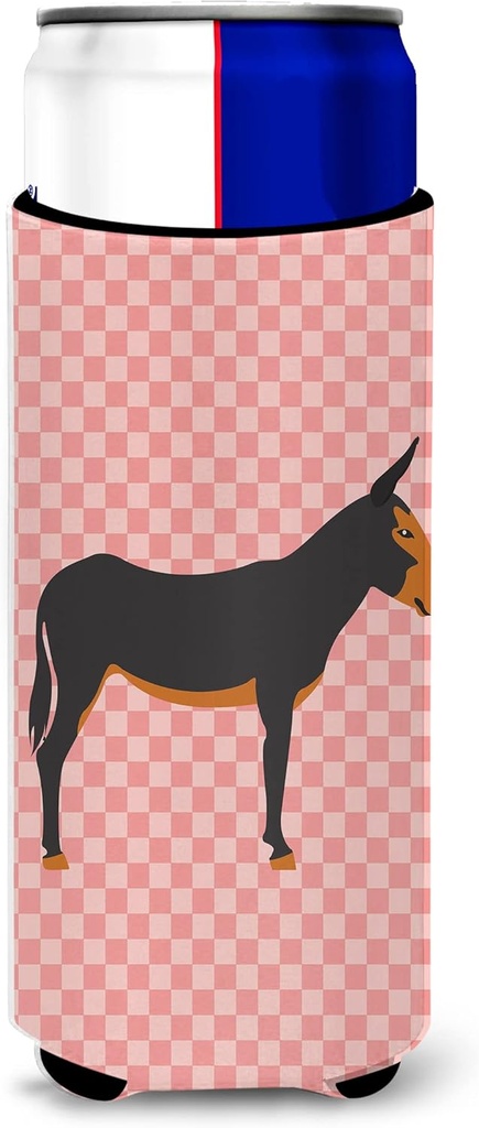 Caroline's Treasures Catalan Donkey Pink Check Decorative Hugger, Slim Can, Multicolor