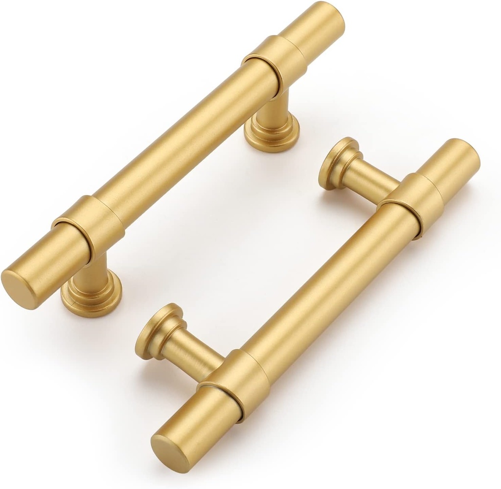 Haliwu 10 Pack Gold Cabinet Handles Brushed Brass Drawer Pulls for Kitchen Hardware Handles Barrel Dresser Cabinet Pulls,3 inch Hole Center