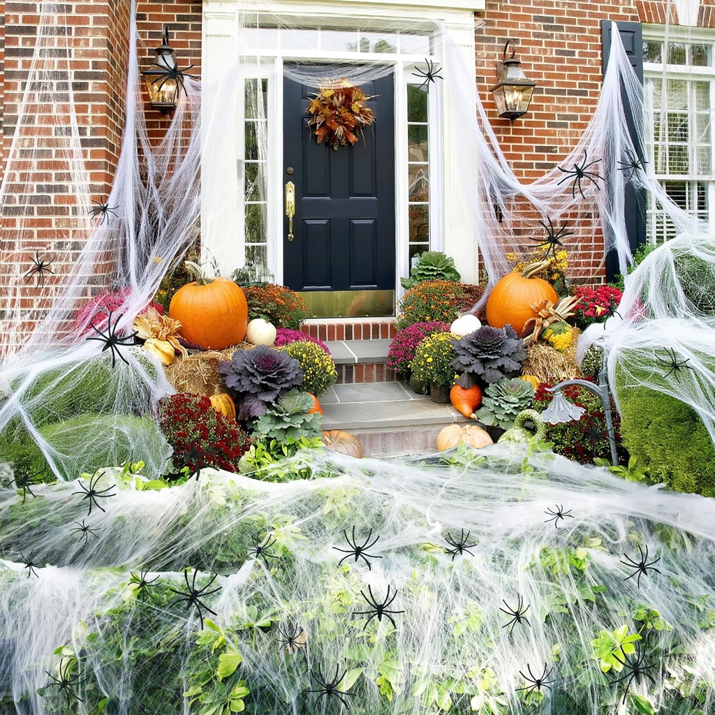 1000 sqft Spider Web Halloween Decorations Outdoor & Indoor with 30 Fake Spiders, Durable & Stretchable Spider Webs Halloween Decor for Yard Party Favors Party Supplies