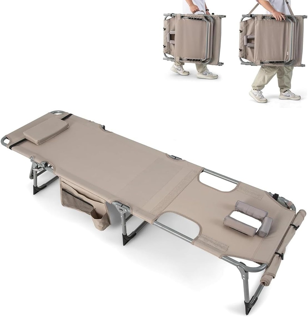 Goplus Tanning Chair, Folding Outdoor Beach Lounge Chair with Face & Arm Hole, Carrying Strap, Pillow, Side Pocket, 5-Position Adjustable Chaise Lounge Chair Sunbathing Chair for Lawn Pool, 330 LBS