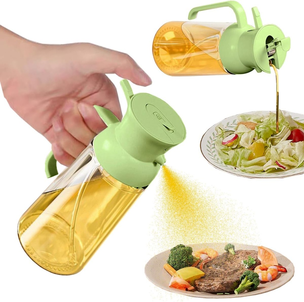 Oil Sprayer for Cooking-2 in 1 Olive Oil Dispenser, 550ml Oil Dispenser Bottle for Air Fryer, BBQ,Salad, Frying, Barbecue (Light Green)