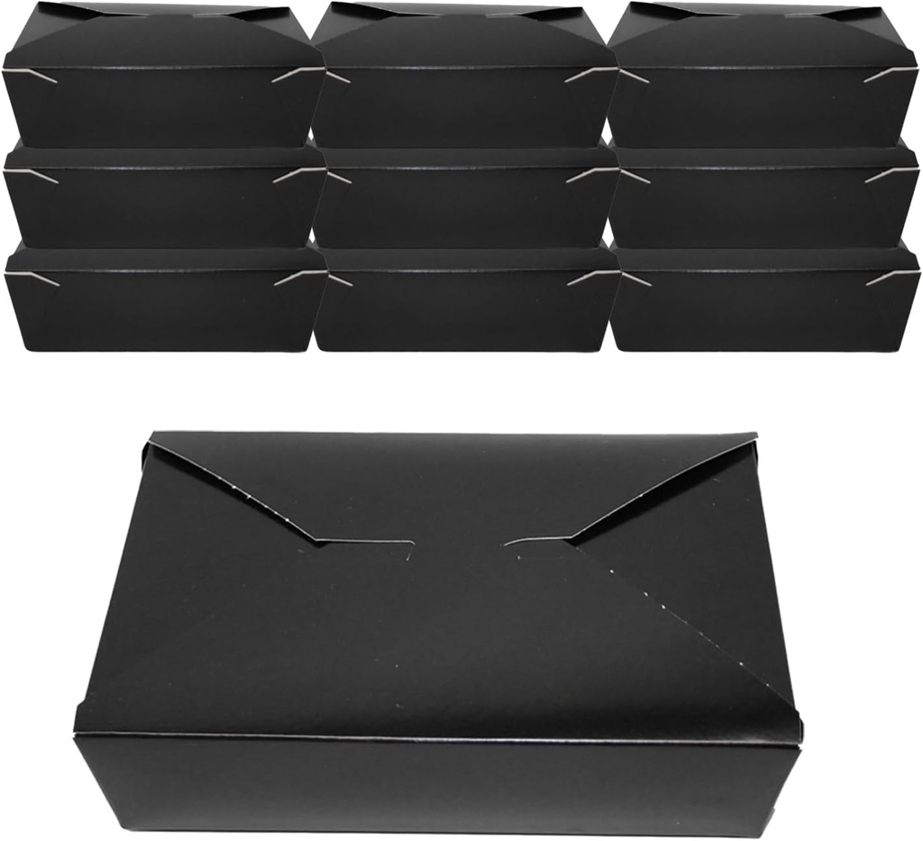FC Meyer MeyerPak #1 Take Out Cartons, Leak & Grease Resistant Take Out Boxes, Earth-Friendly Disposable To Go Food Containers, 4 3⁄8” x 3 1⁄2” x 2 1⁄2“, Small, Black, Pack of 15