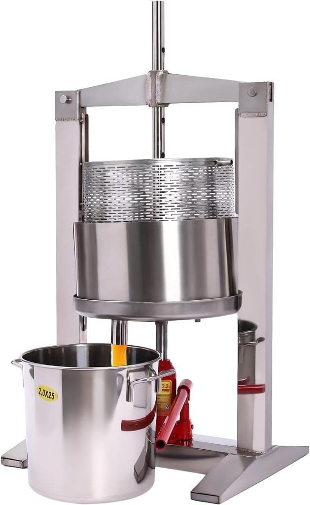 5.28 Gallon Heavy-duty Stainless Steel Fruit and Wine Press, 20L Manual Fruit Press Stainless Steel Juicer Crusher with Hydraulic Jack, DIY Large Fruit Press Extractor for Wine and Juice Making