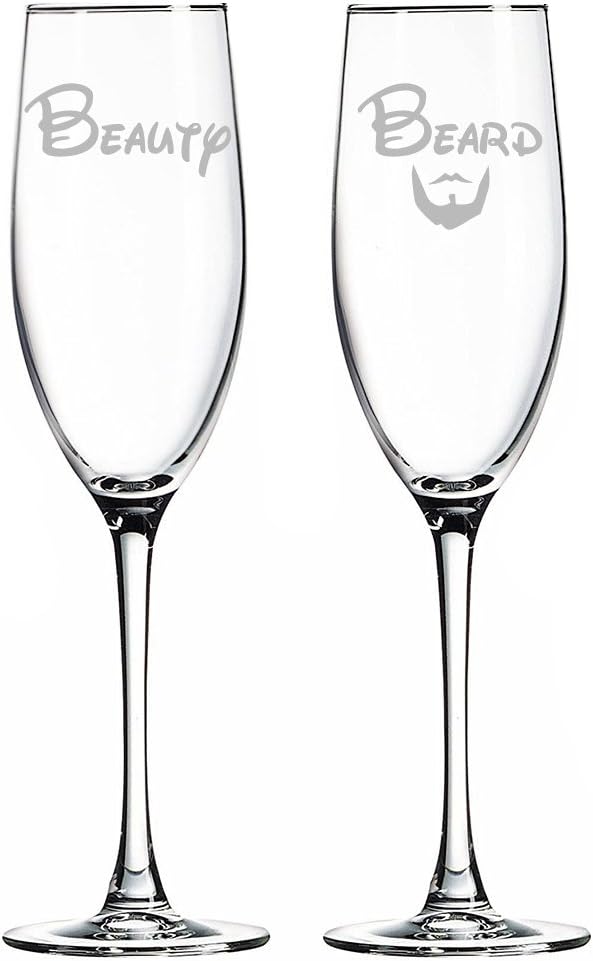 Beauty and Beard Champagne Toasting Flute Glasses, Set of 2