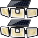 AmeriTop Solar Lights Outdoor, 2 Pack LED High Brightness Cordless Solar Motion Sensor Lights; 3 Adjustable Heads, 270° Wide Angle Illumination, IP65 Waterproof, Security LED Wall Light(Daylight)
