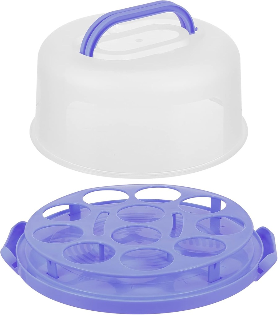 Locking Dessert Carrier Cake Carrier, 10 inch Round Cake Holder with Handle, Clear Cupcake Container for Transporting Birthday Cakes Loaf Bread (Purple) Display Storage Box