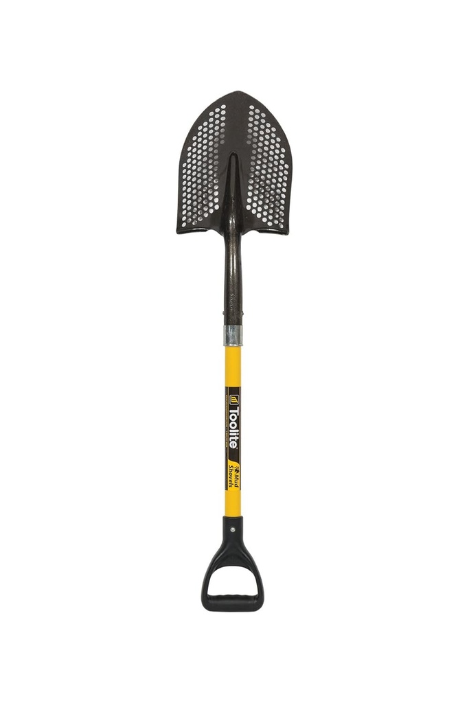 Toolite 49501 Round Point Shovel, 14 Gauge #2 / 9.5" x 11.5" , Forward Turned Step/ Perforated, Power Collar & Solid Steel Rivet, 29" Professional Grade Fiberglass, Poly D Grip
