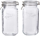 Mason Craft & More Airtight Kitchen Food Storage Clear Glass Clamp Jars, 67 Ounce (2 Liter) Large Clamp Jar
