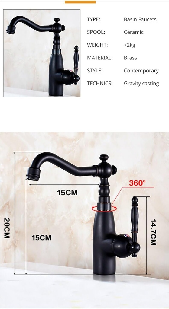 Basin Faucets Retro Bathroom Sink Faucet Single Lever Rotate Spout Bath Deck Mounted Hot Cold Mixer Tap Black Faucet