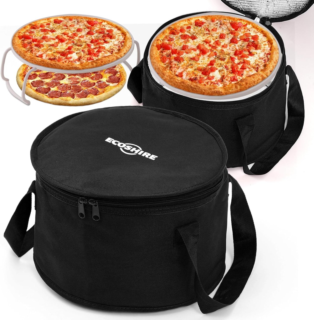 2-Piece Round Pie Carrier Set – 11”x7” Insulated Casserole Carrier with Lid & Handle, Reusable Cooler Thermal Bag for Potluck, Picnic