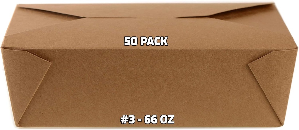 EcoQuality [50 PACK] Take Out Food Containers 66 oz Kraft Brown Paper Box Microwaveable Leak and Grease Resistant - To Go Containers - Restaurant, Catering, Food Truck - Recyclable Lunch Box #3
