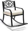 VINGLI Metal Rocking Chair, Outdoor Rocking Bench with Cushion, Patio Rocker with Footrest, Weatherproof Rocking Chair for Outside, Patio, Garden, Flower Backrest