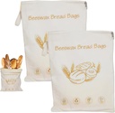 Wide Zipper Access Cotton & Beeswax Bread Bags for Sourdough, Reusable Beeswax Food Storage Bags with Zipper, Extra Large and Portable Cotton Food Storage Bag for Home Bakers to Keep Fresh (2PCS)