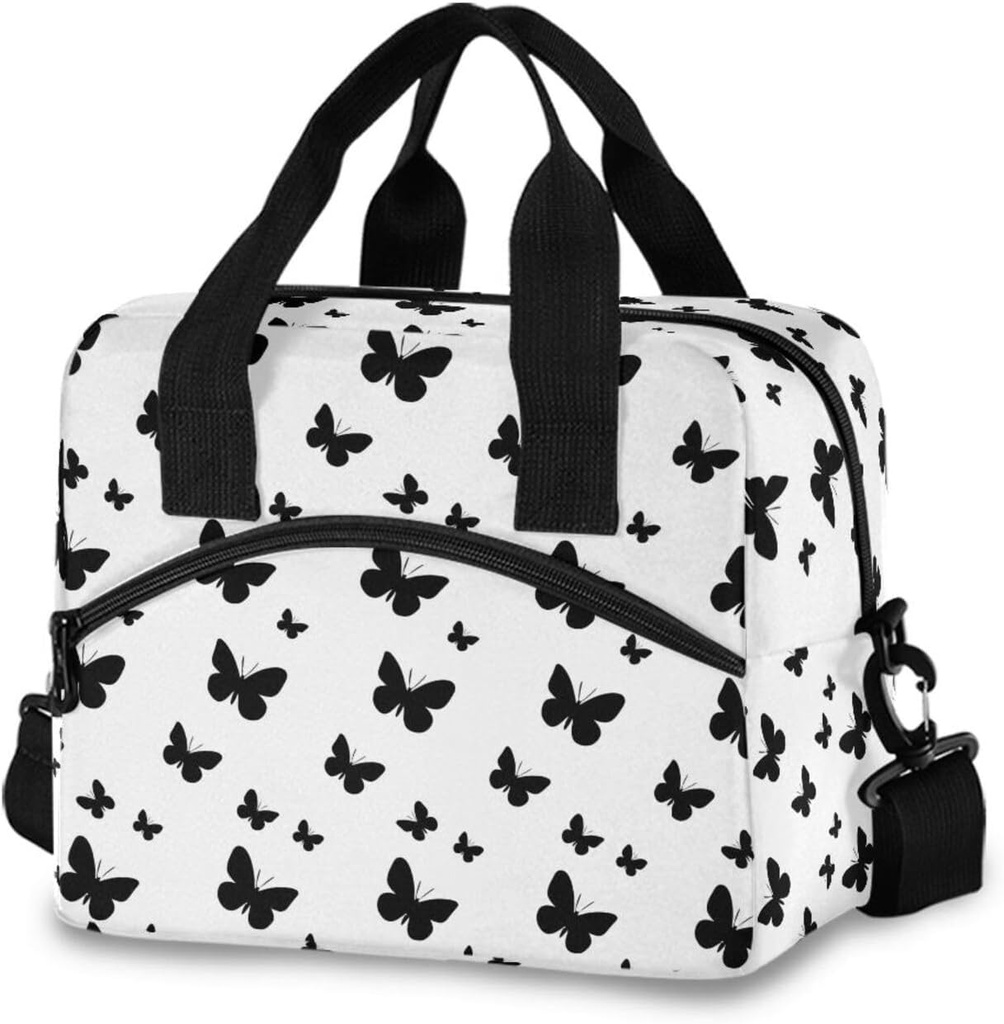 Black Butterfly Lunch Bags for Women & Men Insulated Box, High Capacity Reusable Cooler Tote Bags for Work Travel Outdoor Picnic