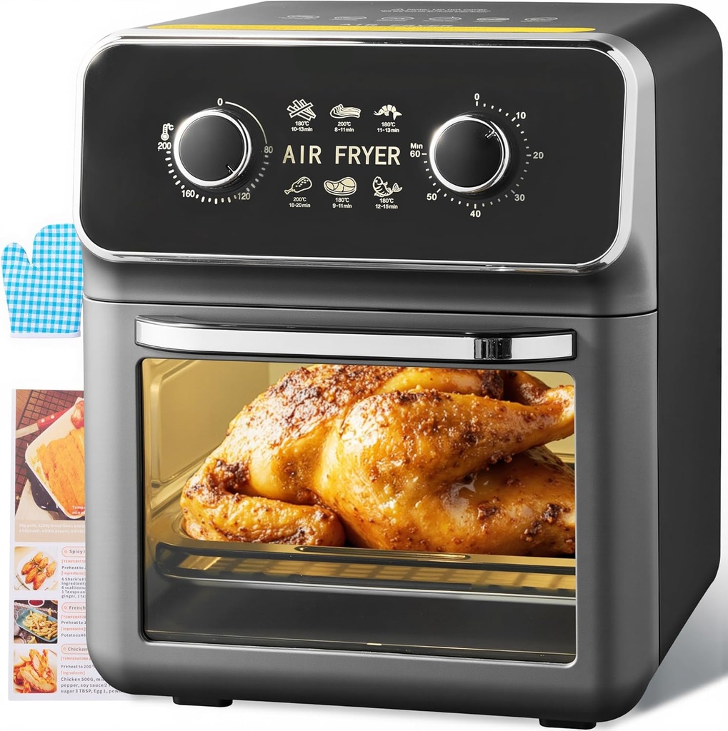 7 in 1 Air Fryer 8QT, 1350W Compact Family Size Airfryer with 1H Timer & 32-400°F Temp Control, 85% Less Oil, Roast, Bake, Broil, Dry, Reheat & Toast, Easy-View Window, Auto Shutoff, Recipes