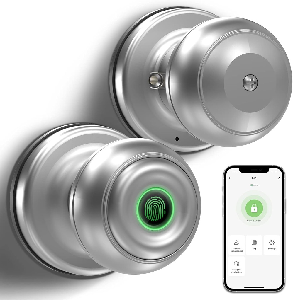 GeekTale Fingerprint Door Lock, K01 Smart Door Knob, Bedroom Door Lock, Fingerprint Biometric Door Lock