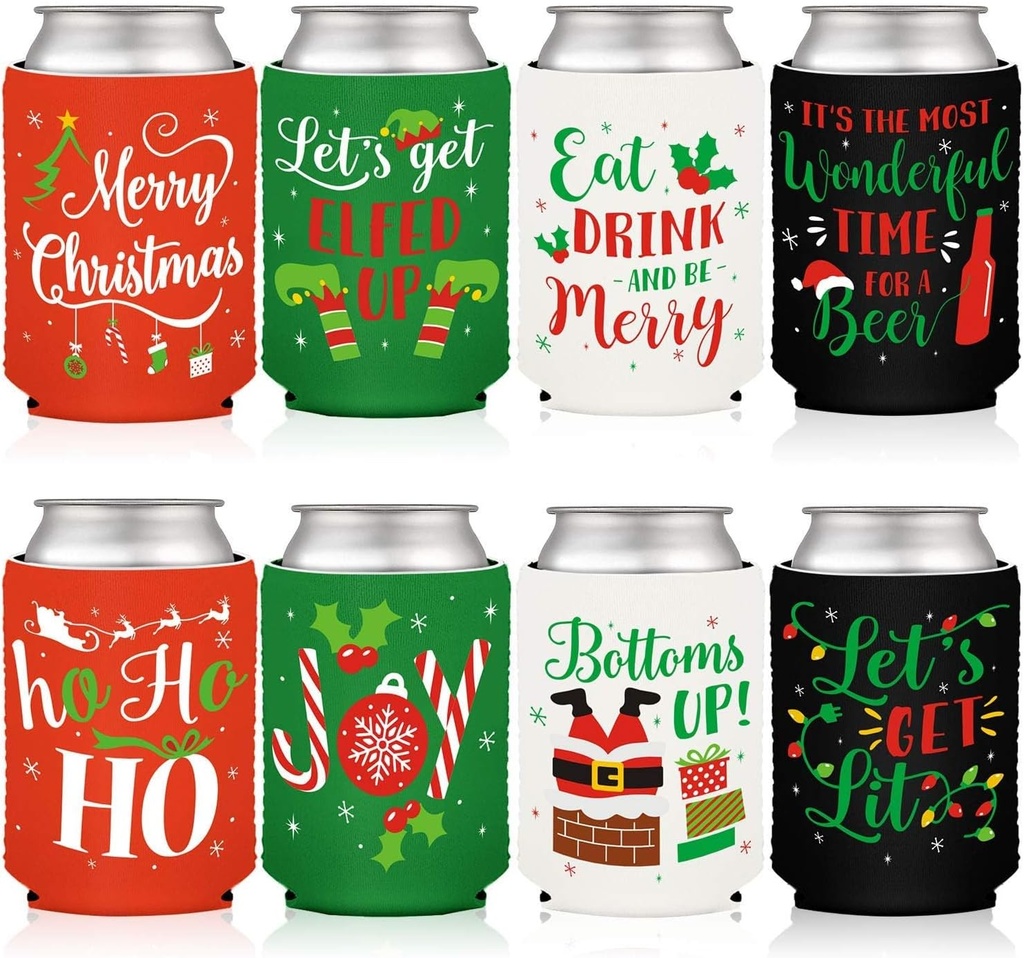 Christmas Can Sleeves Coolers Xmas Holiday Can Covers for Gathering Party Decorations Gift Ideas Supplies Neoprene Soda Beverage Set of 12