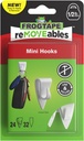 FrogTape reMOVEables Mini Adhesive Hooks for Hanging - Indoor Clips for Lights, Keys, Wires, Holiday Decor - No Damage - Removable & Reusable - 24 Hooks & 32 Adhesive Strips - White (Pack of 24)