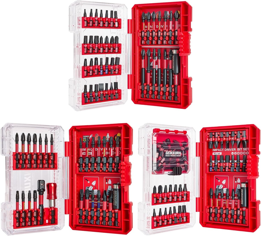 134Pieces Impact Screwdriver Bits Set, Magnetic S2 Steel 1”/2”/3” Phillips/Square/Torx/Slotted/Hex/Pozi Bits Tips and Impact Bit Holder with Red Storage Box Case