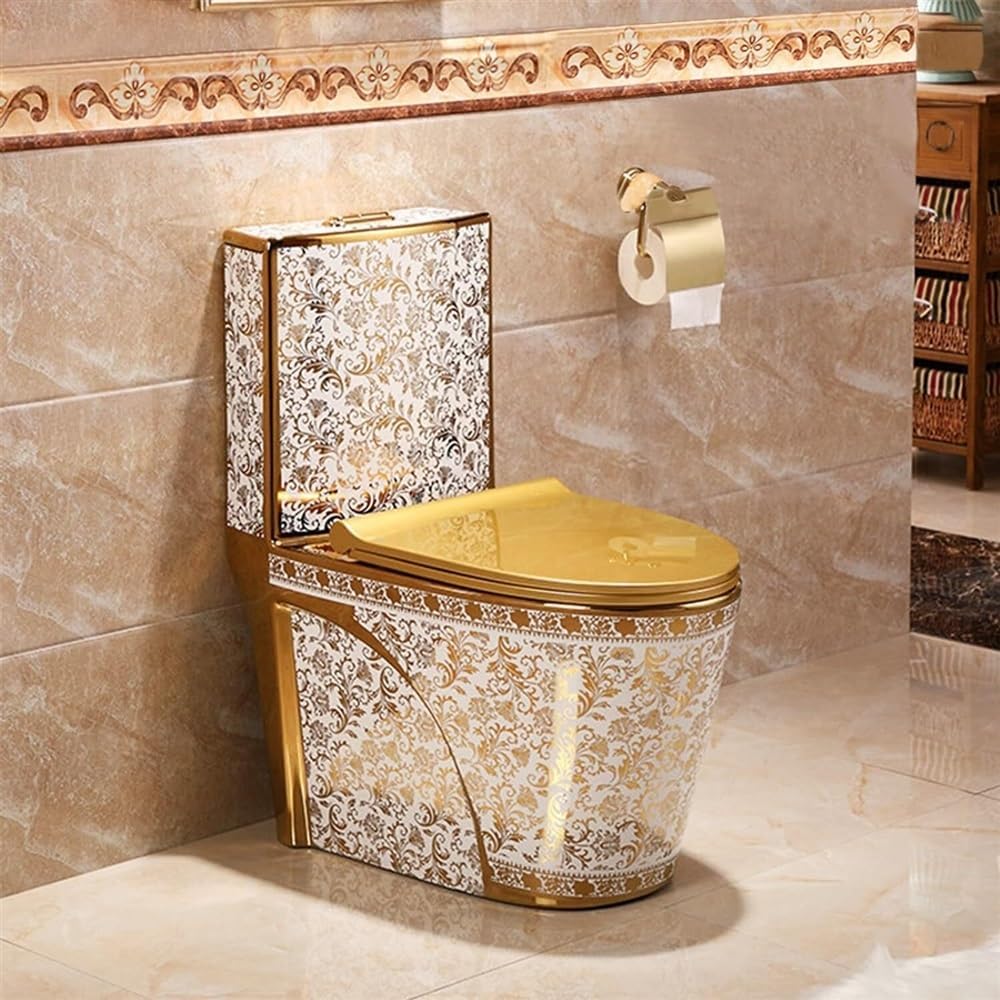 Golden Toliet, Toilets for Bathrooms, Toilet Bowl with Comfort Seat, One-Piece Toilet Comfort Height Elongated, Compact Dual Flush(Gold-26.8x30.7x15.3in(300mm)